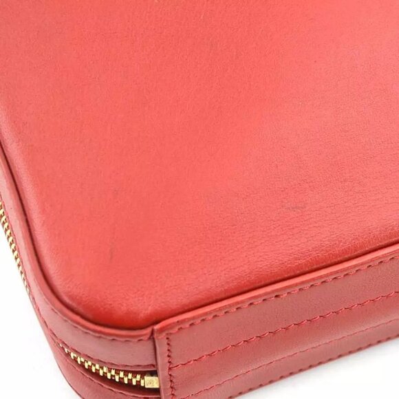 Auth SAINT LAURENT Waist Bag Belt Bag Red Leather/Goldtone - Picture 11 of 14